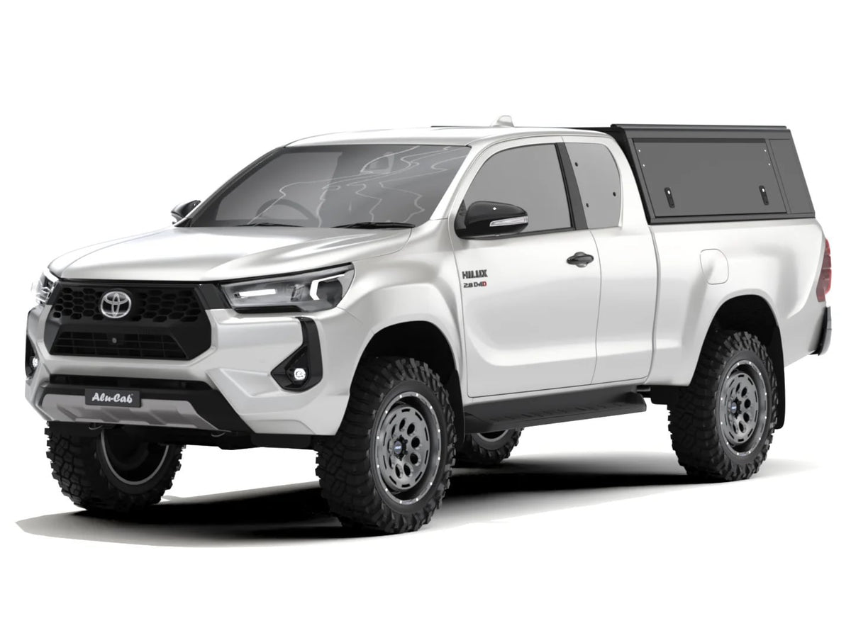 Alu-Cab Guard Canopy, Black Smooth, on Toyota Hilux Revo Xtra Cab