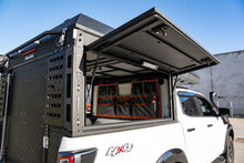 Canopy Camper Deluxe gull-wing side door with canvas storage bags