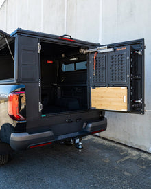 Alu-Cab ModCAP rear door MOLLE plates with fold-down table