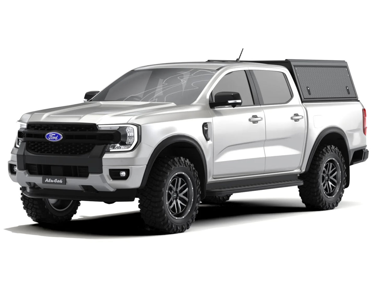 Alu-Cab Guard Canopy, Black Tread Plate, on Ford Ranger 2022+ double cab