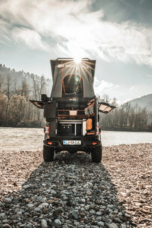 Alu-Cab ModCAP 2-sleeper Camper Tent open (shown on a Jeep Gladiator)