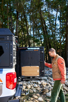 Alu-Cab ModCAP rear door kitchen in use