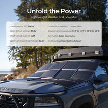 Renogy 400W Portable Solar Blanket — unfolded on a vehicle bonnet