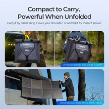 Renogy 200W Portable Solar Blanket — folded for carrying and unfolded in use