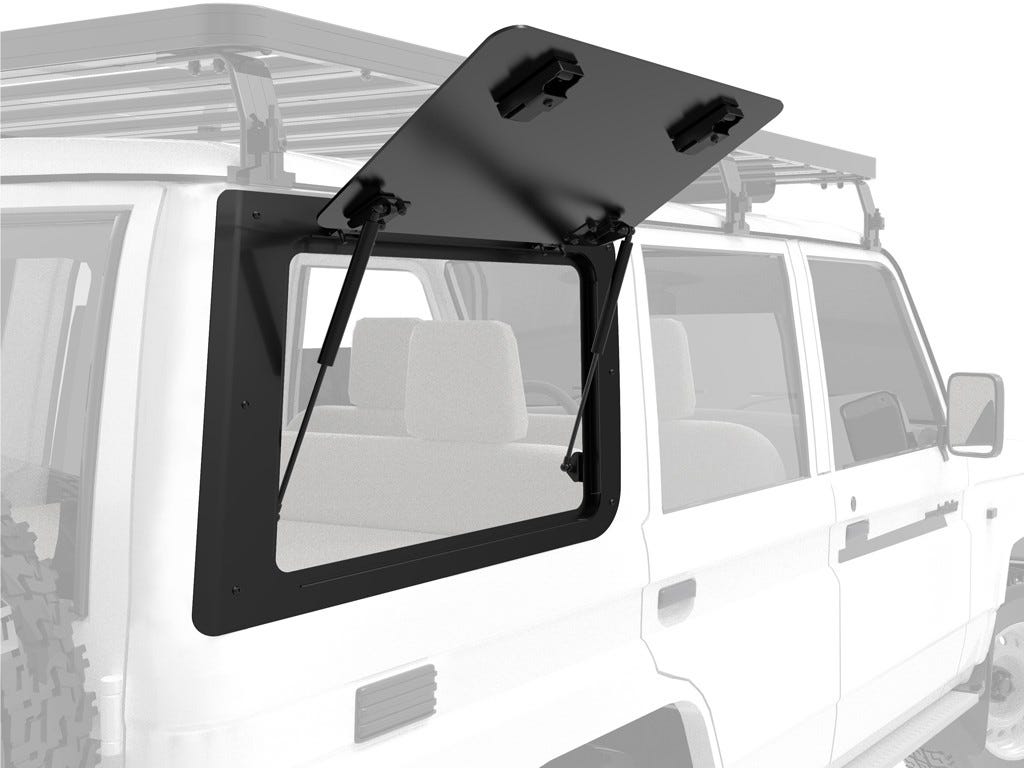 Front Runner Gullwing Window Right Hand Side Aluminium — Toyota Land Cruiser 76 — 4Matt Campers, Western Cape & Cape Town