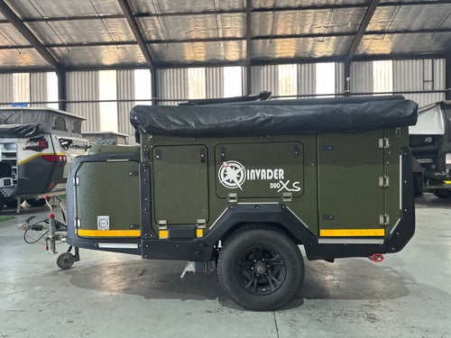 2023 Invader Duo XS off-road camper side profile with branding