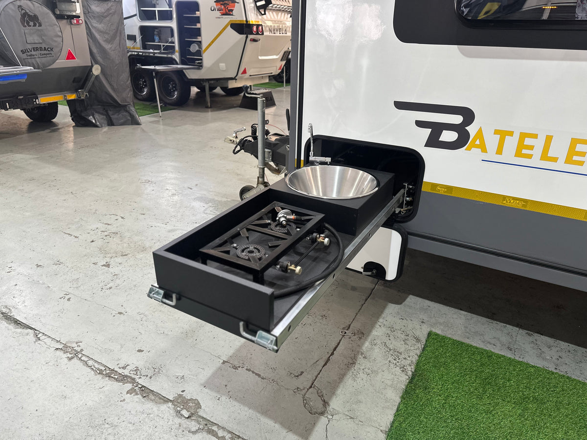 2026 Nayela Bateleur demo unit for sale at 4Matt Campers, Cape Town – rear three-quarter view with slide-out kitchen