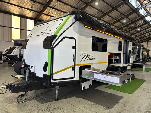 2026 Nayela Mahem demo – front three-quarter view with outside kitchen open
