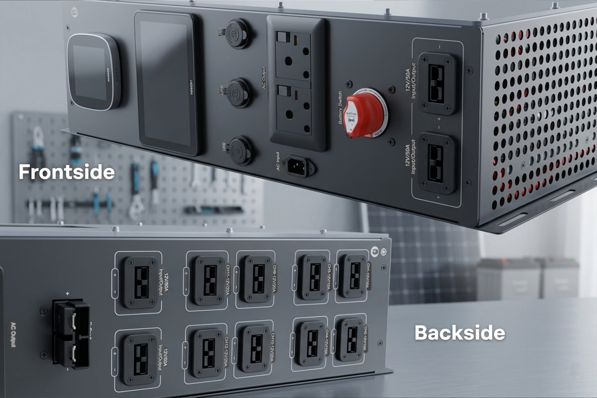 Renogy REGO PowerBox 3kW front and rear panels with South African AC sockets and 12V channels, Cape Town, Western Cape