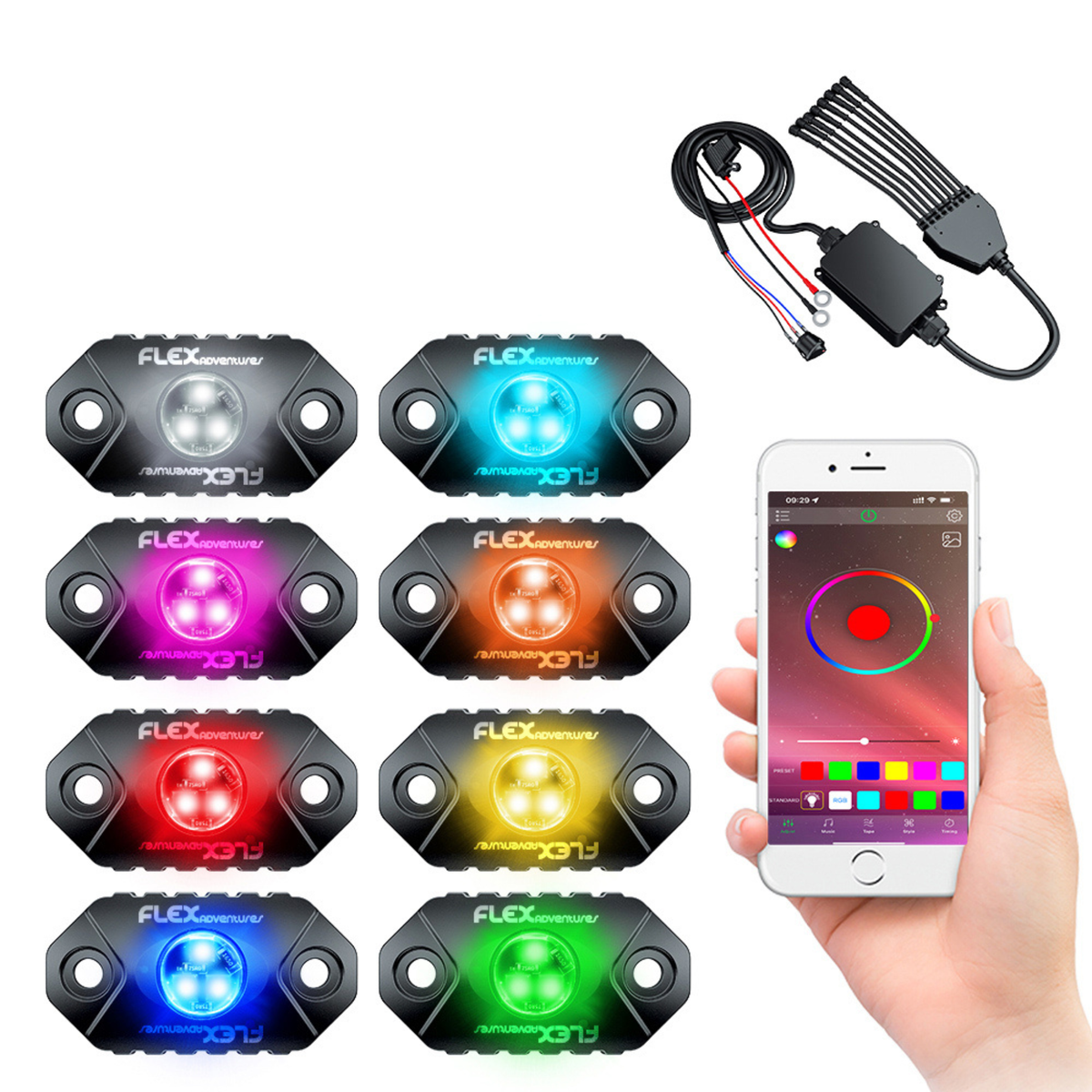 Flex RGB rock light kit with 8 LED pods