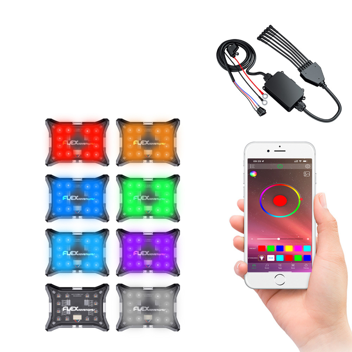 Flex RGBW rock light kit with 8 LED pods