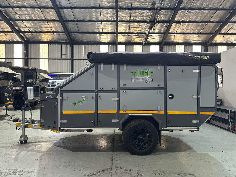 2025 Tuff Cats Shumba Elite 2 – side profile packed for travel, aluminium cladding on a galvanised chassis